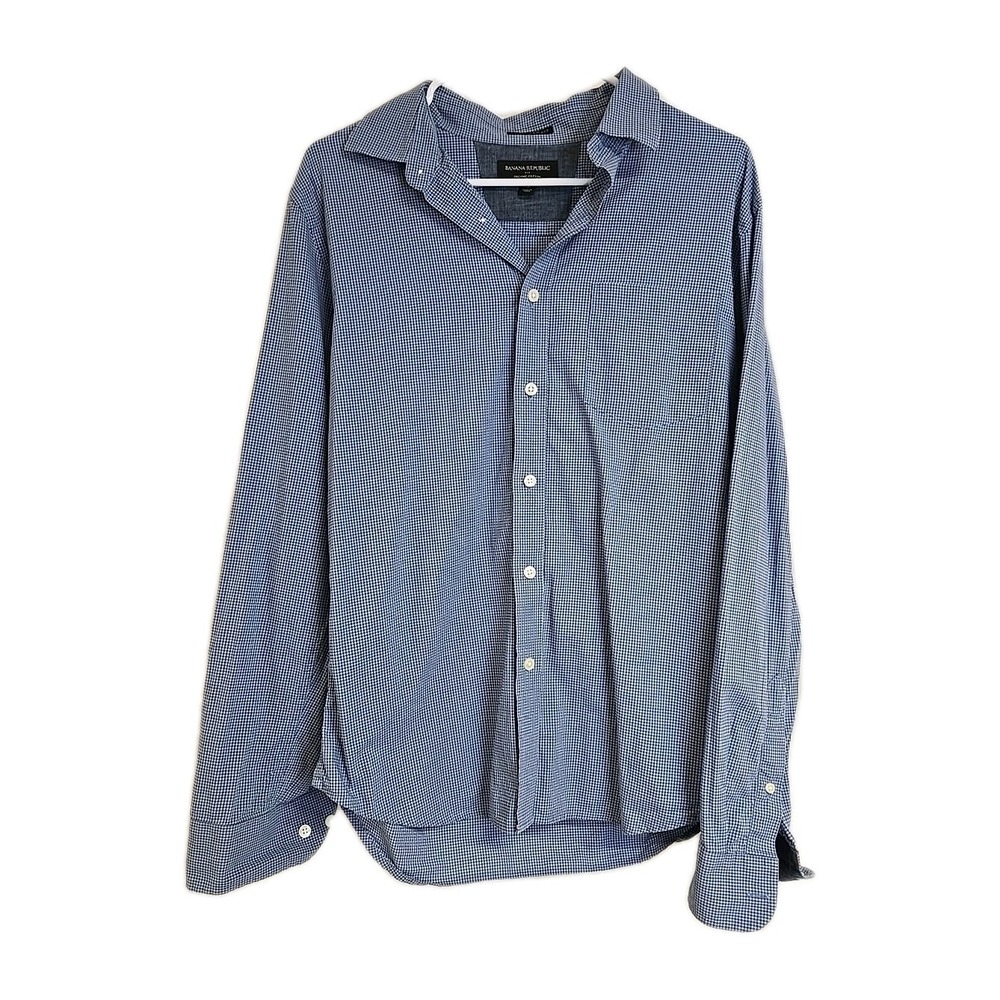 Banana Republic Untucked Fit Organic Cotton Button Down Long Sleeve Shirt Blue M